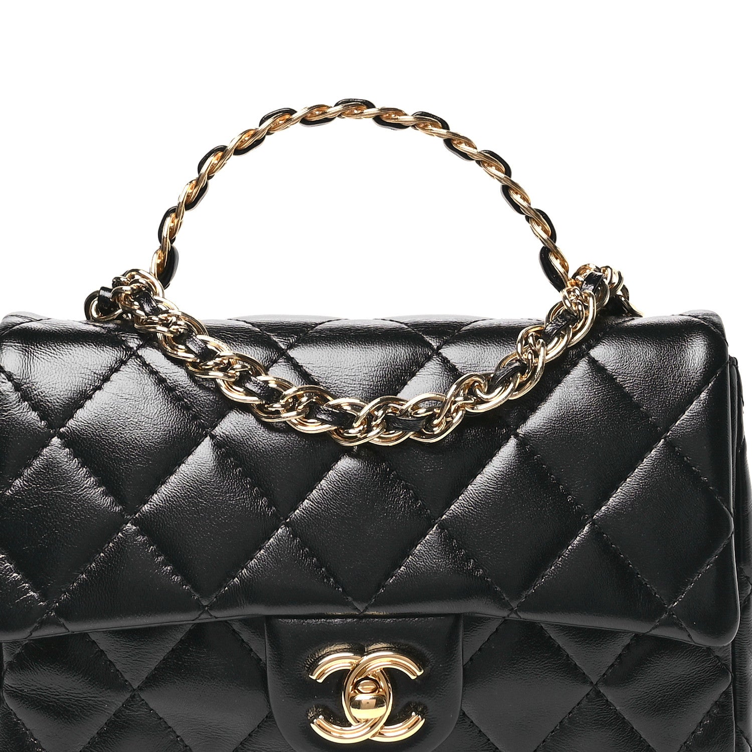 Chanel Shiny Lambskin Quilted Golden Links Top Handle Flap Black 7 of 10