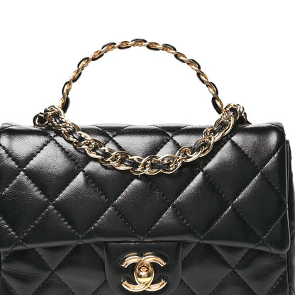 Chanel Shiny Lambskin Quilted Golden Links Top Handle Flap Black 7 of 10