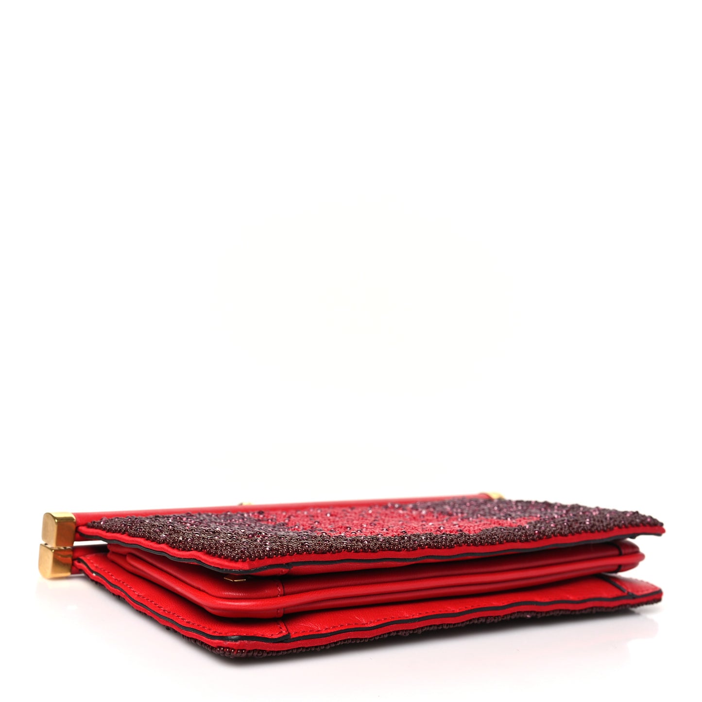 Nappa Crystal Embellished Clutch With Chain Red