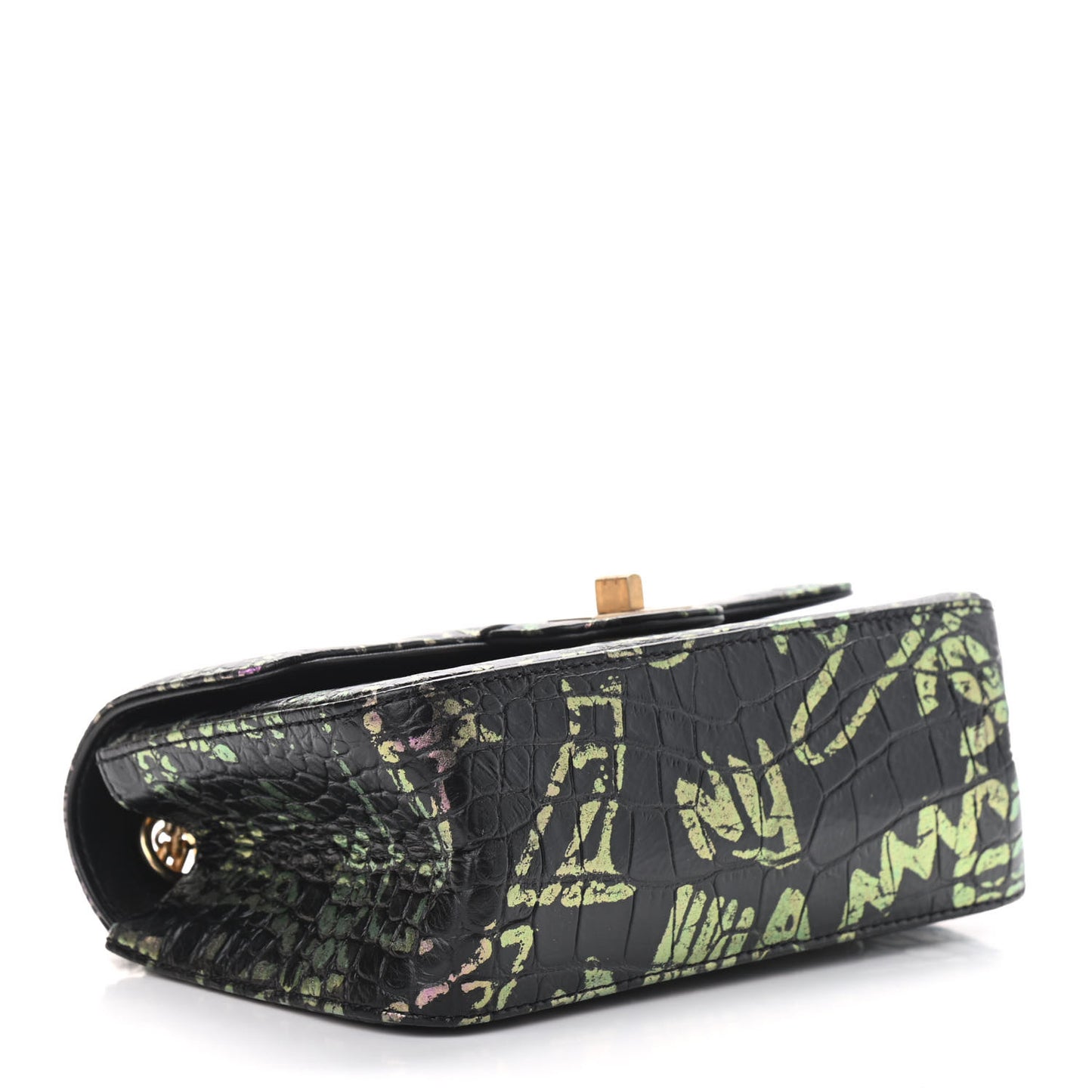 Calfskin Crocodile Embossed Graffiti 2.55 Mini Cocodile Reissue Flap Black Pink