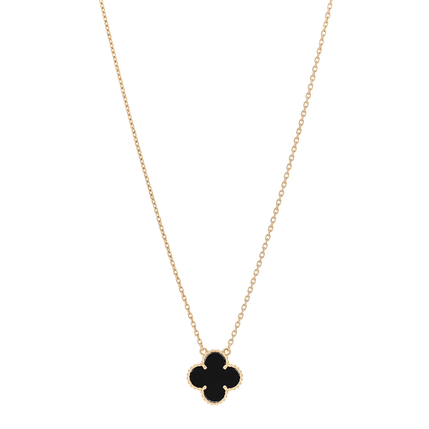 18K Yellow Gold Black Onyx Vintage Alhambra Pendant Necklace