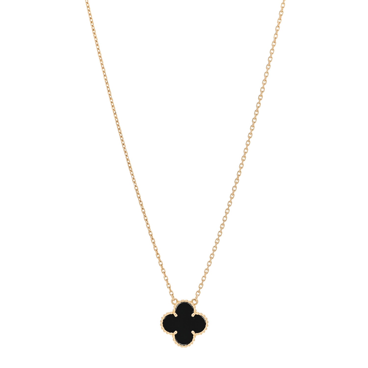 Van Cleef & Arpels 18K Yellow Gold Black Onyx Vintage Alhambra Pendant Necklace 1 of 6
