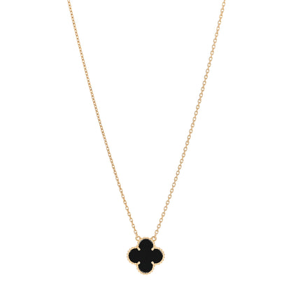 Van Cleef & Arpels 18K Yellow Gold Black Onyx Vintage Alhambra Pendant Necklace 1 of 6