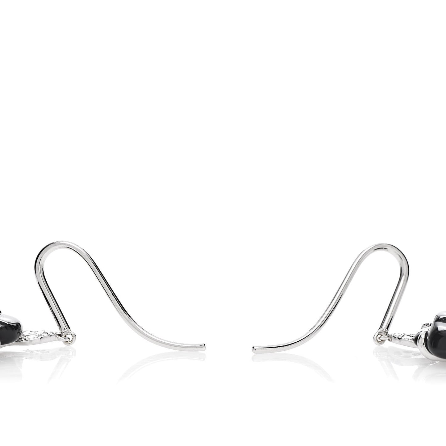 18K White Gold Diamond Black Onyx Camelia Sculpte Drop Earrings