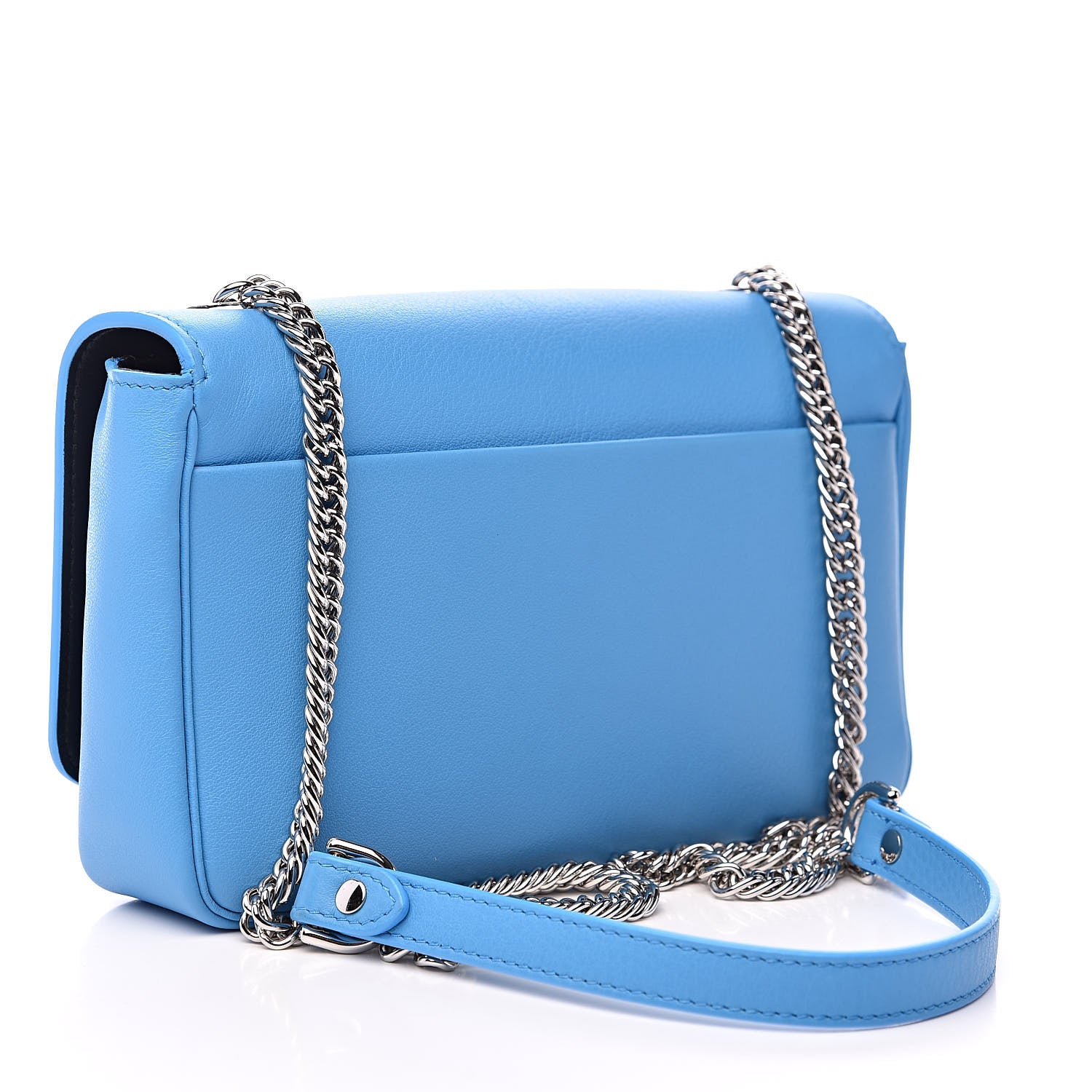 Balenciaga Pebbled Calfskin Logo Everyday Flap Chain Wallet Bright Bleu 3 of 12