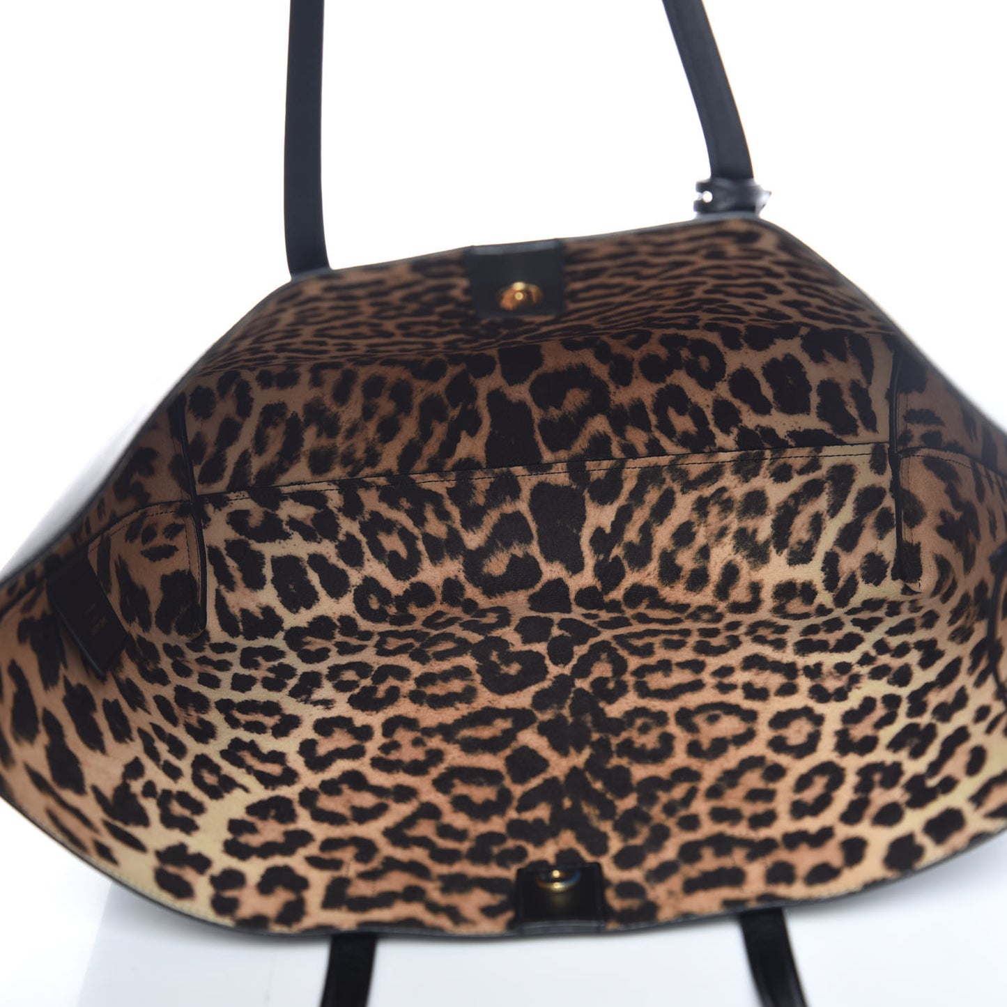Calfskin Large Leopard Print Shopping Tote Black
