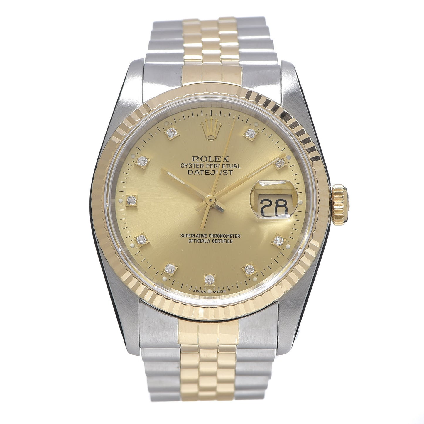 Stainless Steel 18K Yellow Gold Diamond 36mm Oyster Perpetual Datejust Watch Champagne 16233