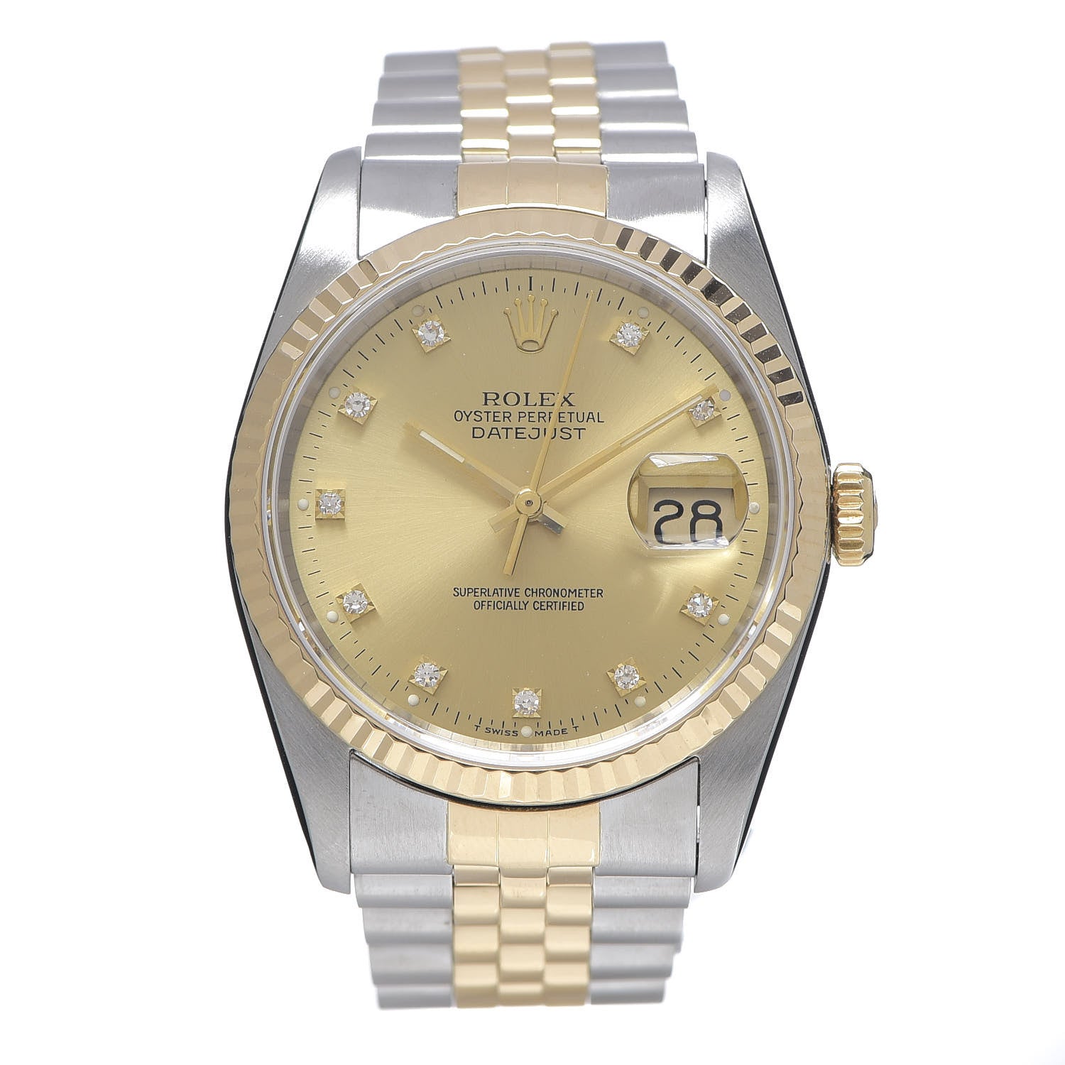 Rolex Stainless Steel 18K Yellow Gold Diamond 36mm Oyster Perpetual Datejust Watch Champagne 16233 1 of 4