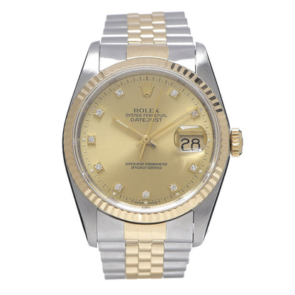 Rolex Stainless Steel 18K Yellow Gold Diamond 36mm Oyster Perpetual Datejust Watch Champagne 16233 1 of 4