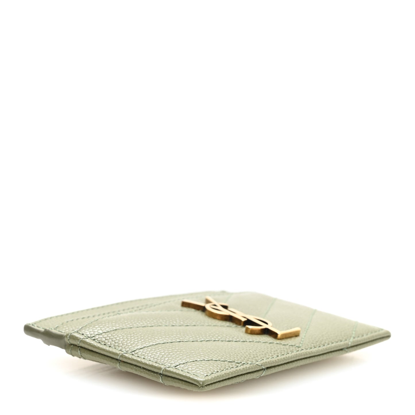 Grain De Poudre Matelasse Chevron Monogram Credit Card Case Light Sage