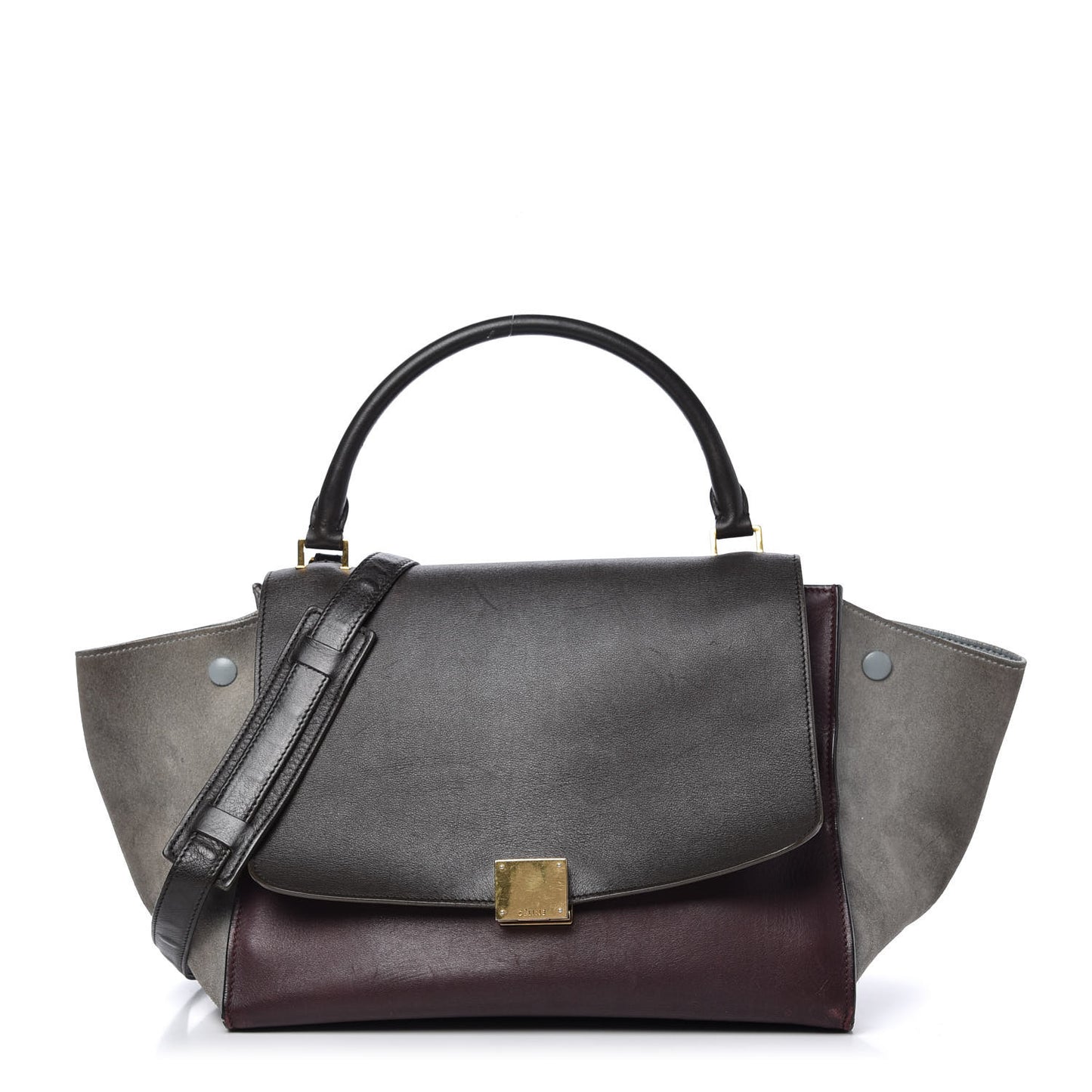 Smooth Calfskin Suede Medium Tri-Color Trapeze Dark Grey