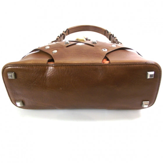 Leather Woven Studded Lattice Shoulder Bag