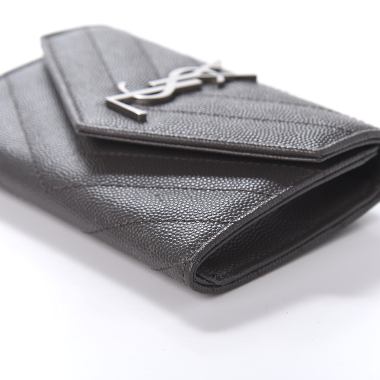 Saint Laurent Grain De Poudre Matelasse Chevron Small Monogram Envelope Wallet Earth 7 of 9