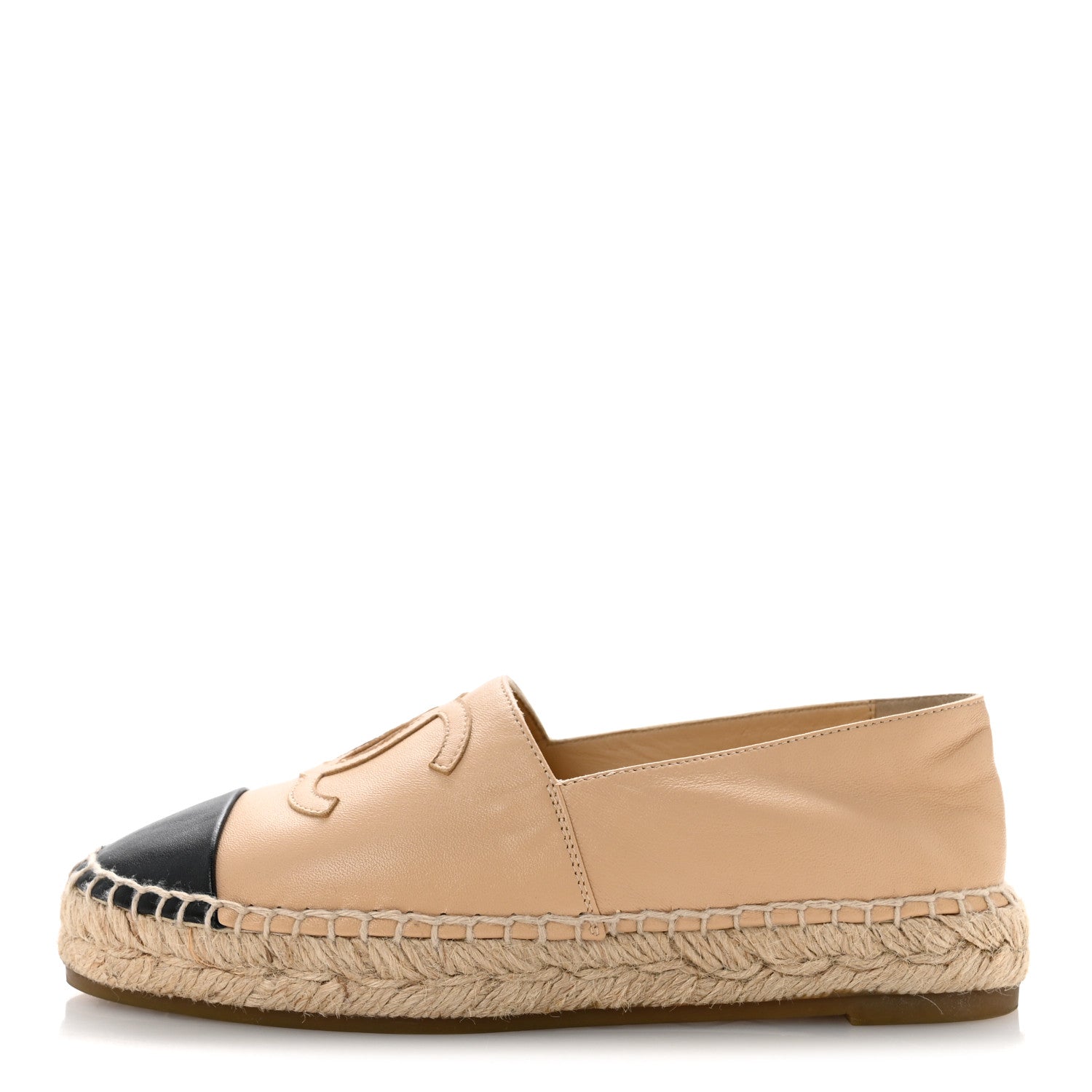 Chanel Lambskin CC Espadrilles 35 Beige Black 1 of 10