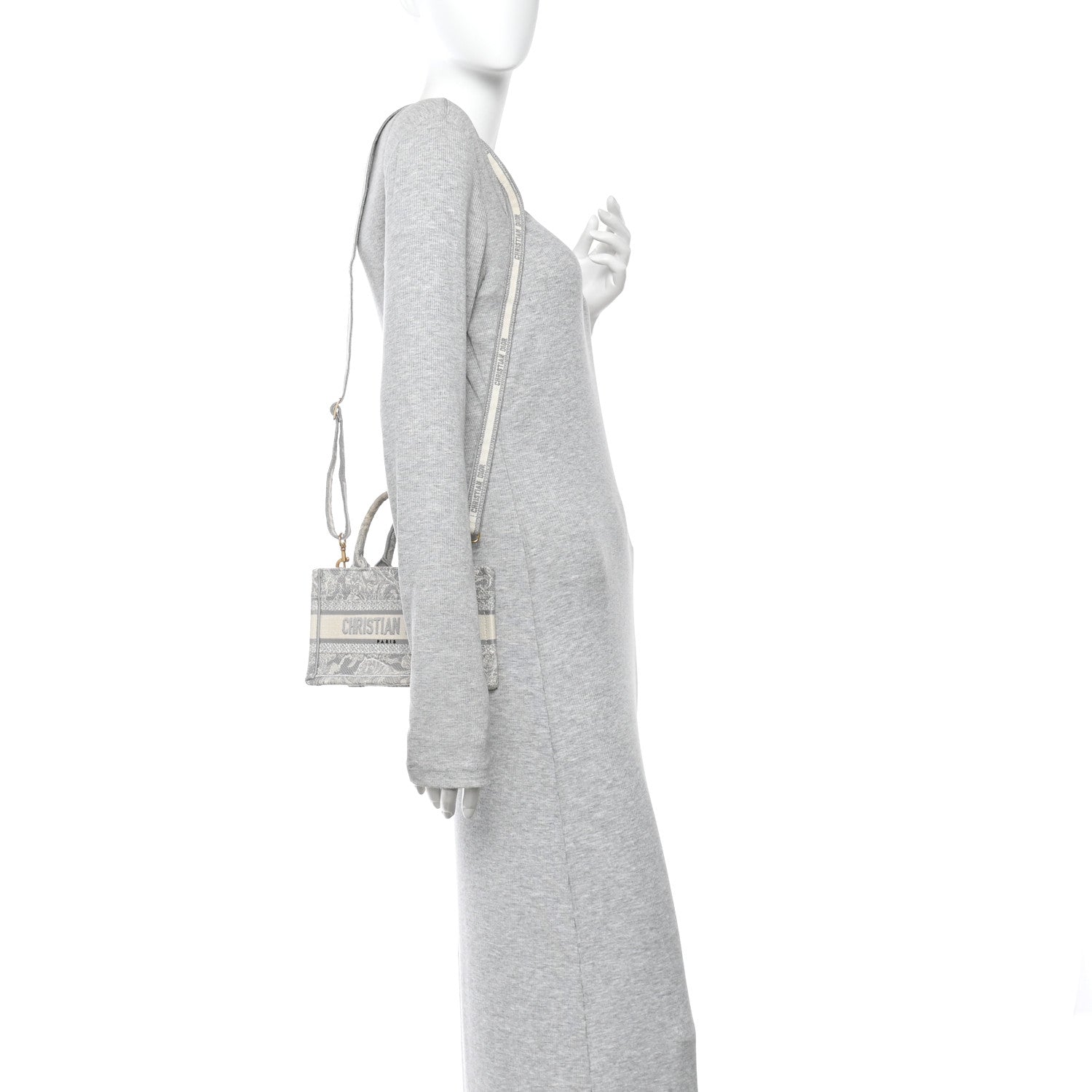 Christian Dior Canvas Embroidered Toile De Jouy Reverse Mini Book Tote With Strap Grey 2 of 14