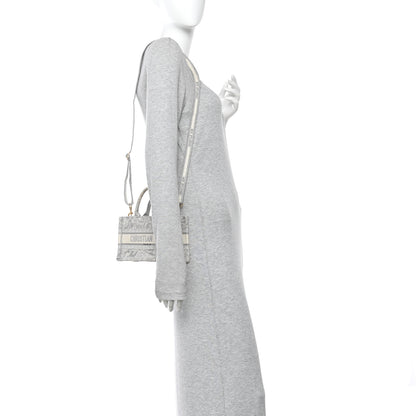 Christian Dior Canvas Embroidered Toile De Jouy Reverse Mini Book Tote With Strap Grey 2 of 14