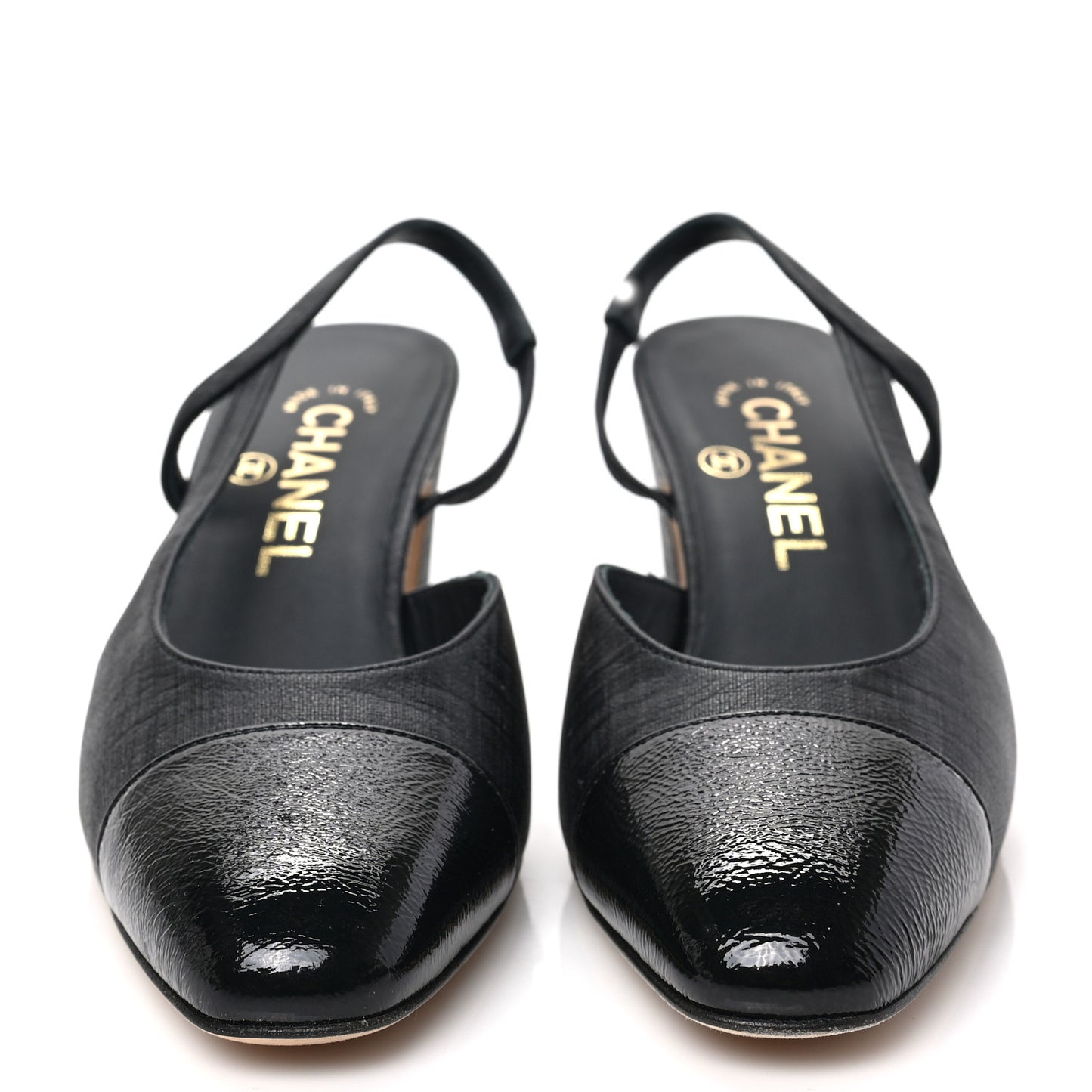 Textured Calfskin Glazed Goatskin Cap Toe CC Slingback Pumps 36.5 Black