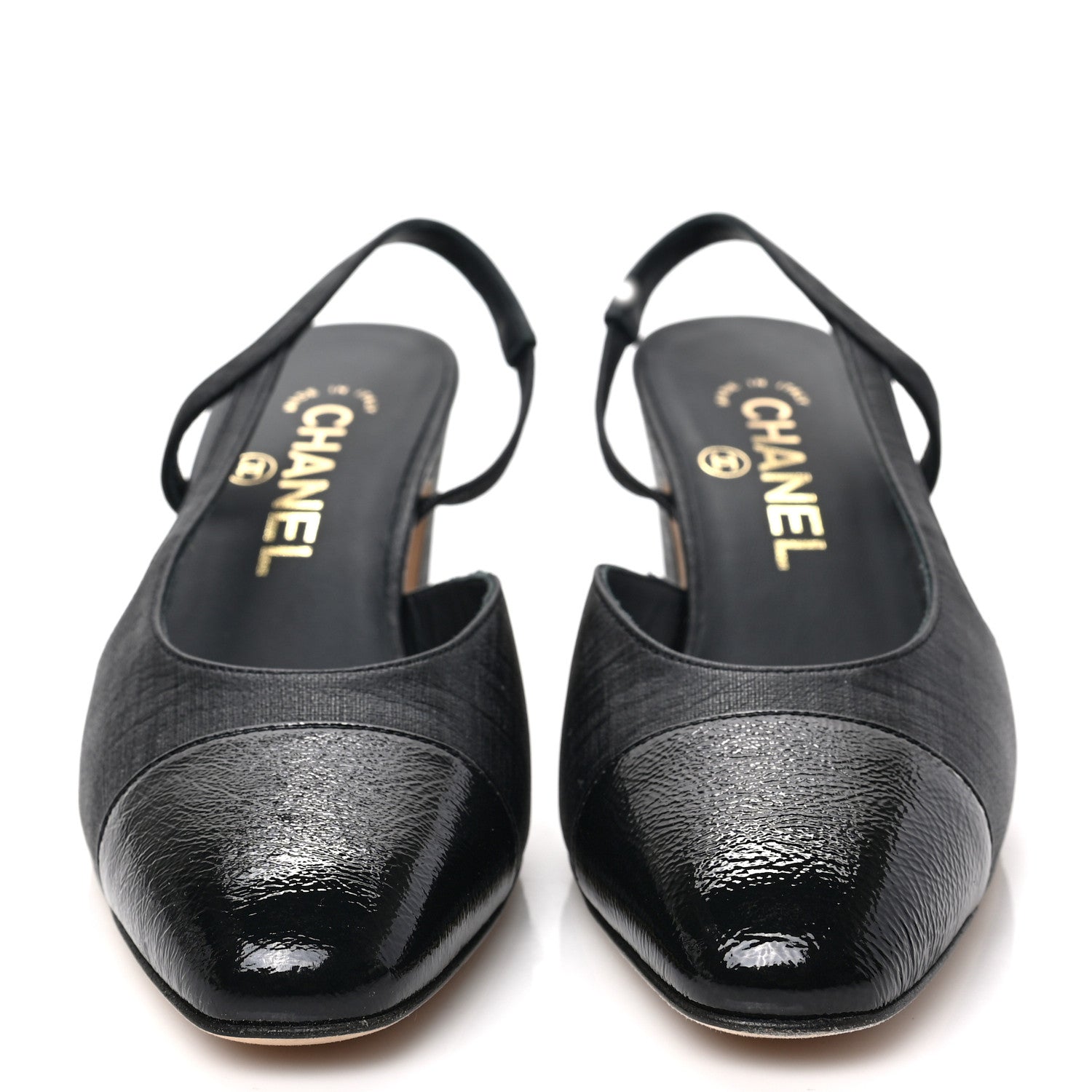 Chanel Textured Calfskin Glazed Goatskin Cap Toe CC Slingback Pumps 36.5 Black 2 of 8