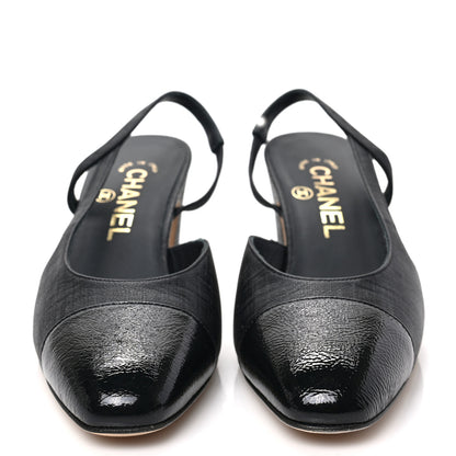 Chanel Textured Calfskin Glazed Goatskin Cap Toe CC Slingback Pumps 36.5 Black 2 of 8