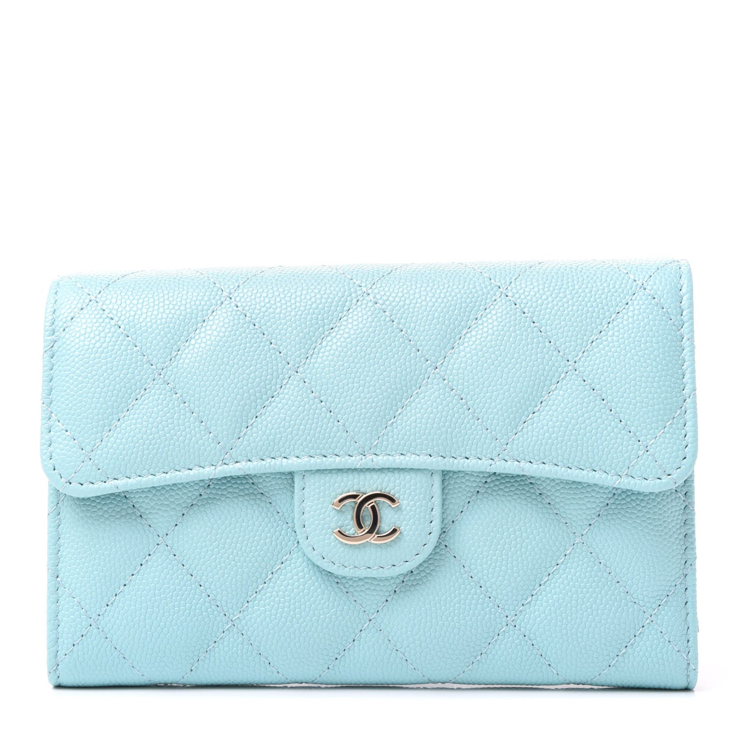 Caviar Quilted Medium Flap Wallet Light Blue