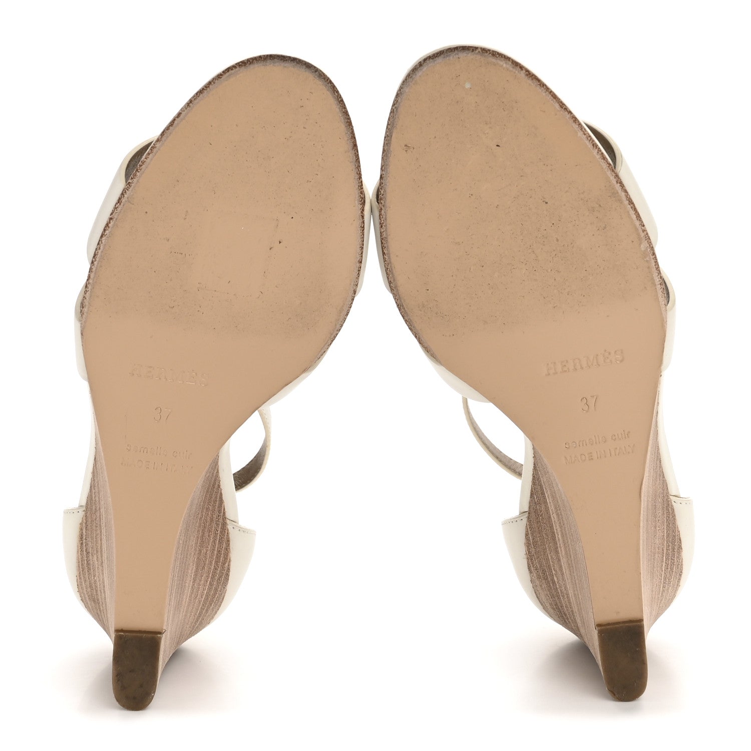 Hermes Calfskin Legend Wedge Sandals 37 White 6 of 10