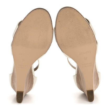 Hermes Calfskin Legend Wedge Sandals 37 White 6 of 10