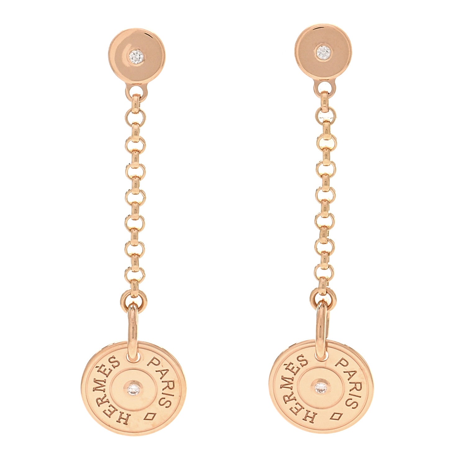 Hermes 18K Rose Gold Diamond Gambade Clou de Selle Earrings 1 of 5