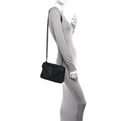 Saint Laurent Sheepskin Matelasse Chevron Monogram Medium College Bag Black 2 of 11