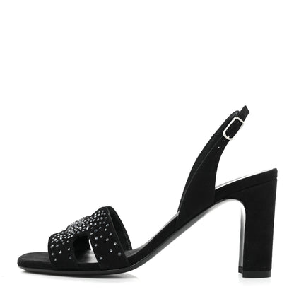 Hermes Suede Goatskin Crystal Eternite 80 Sandal 35.5 Black 1 of 8