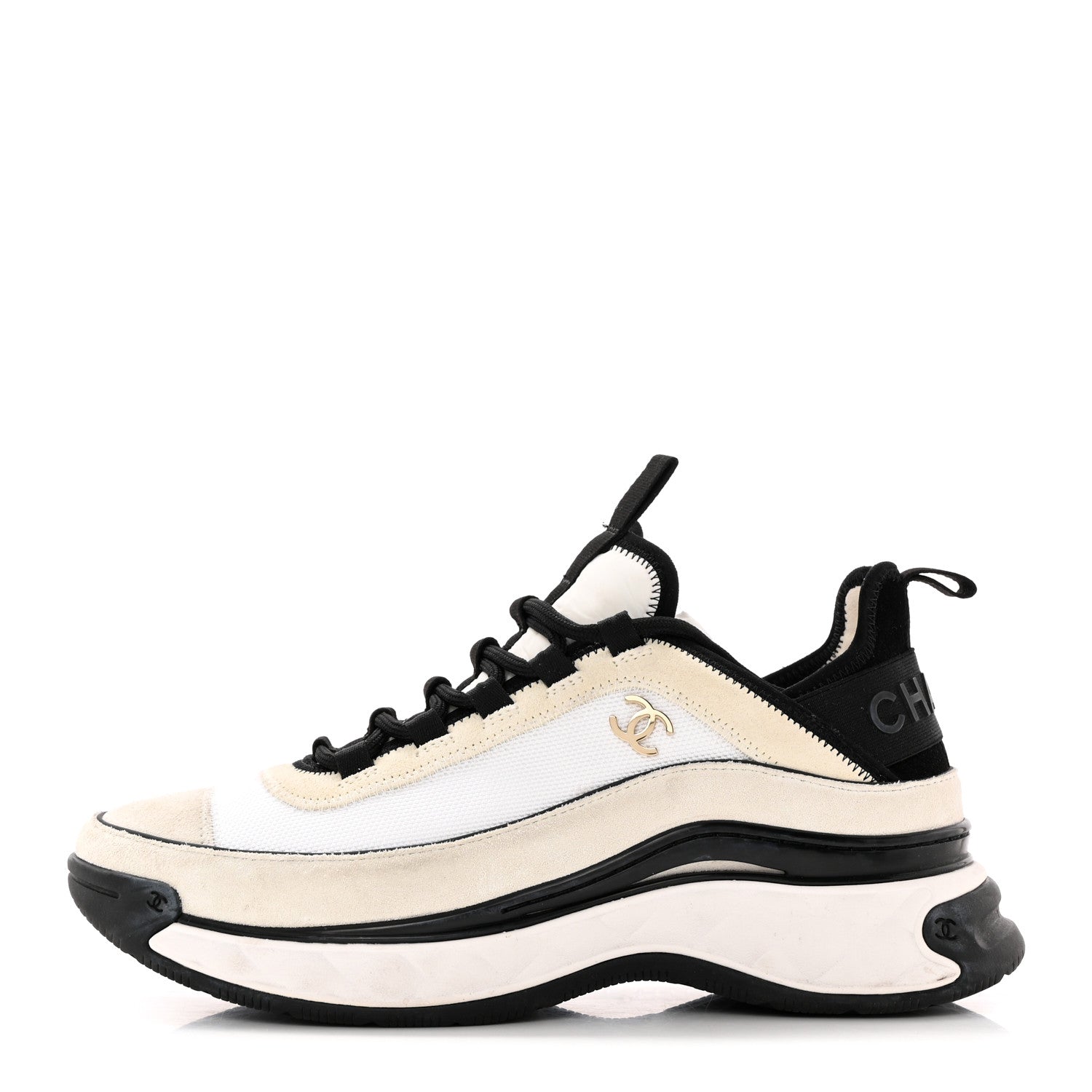 Chanel Fabric Suede Calfskin CC Sneakers 38.5 White Light Grey 1 of 11