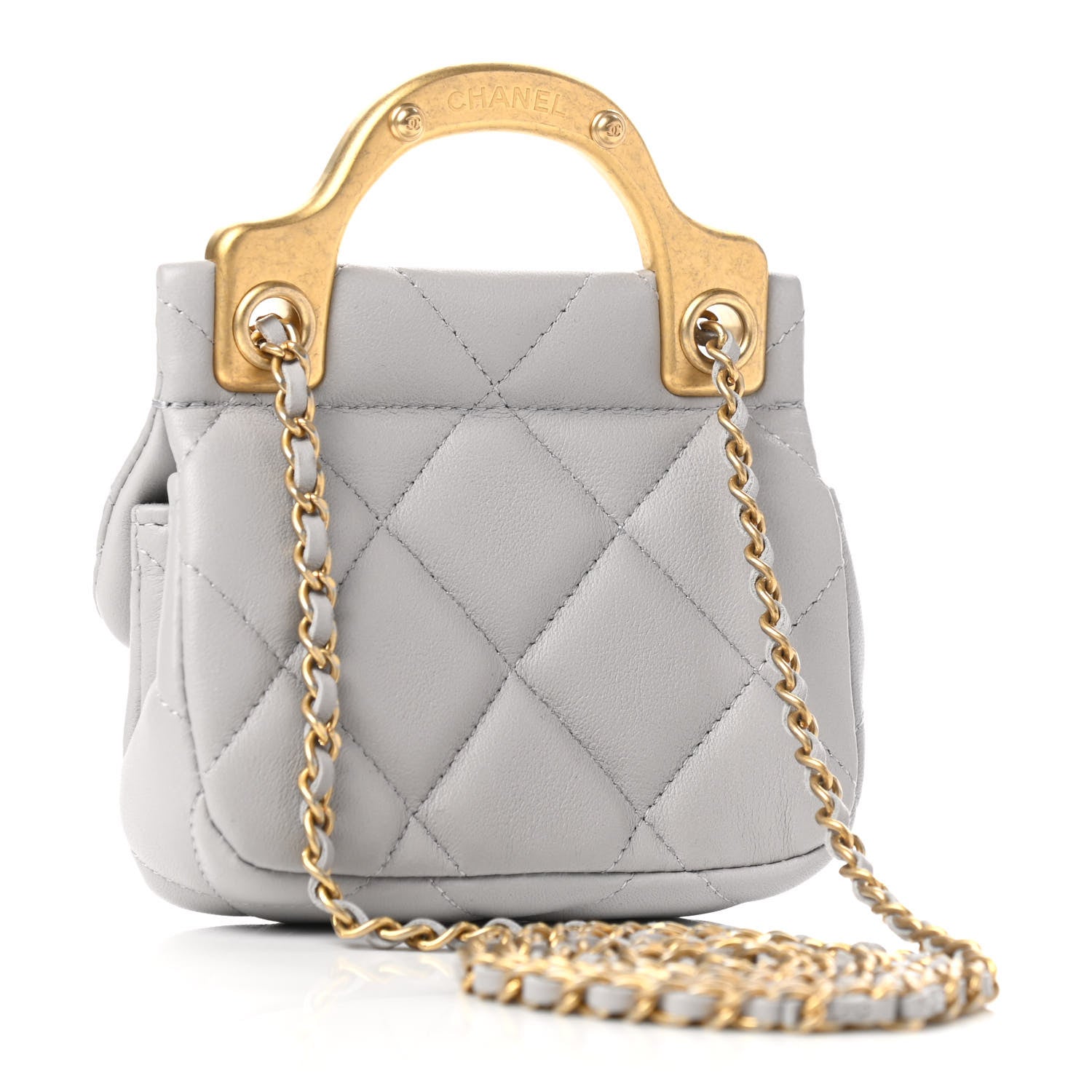 Chanel Calfskin Quilted Lady Handle Flap Card Holder With Chain Grey 3 of 10