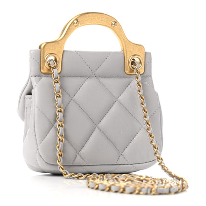 Chanel Calfskin Quilted Lady Handle Flap Card Holder With Chain Grey 3 of 10
