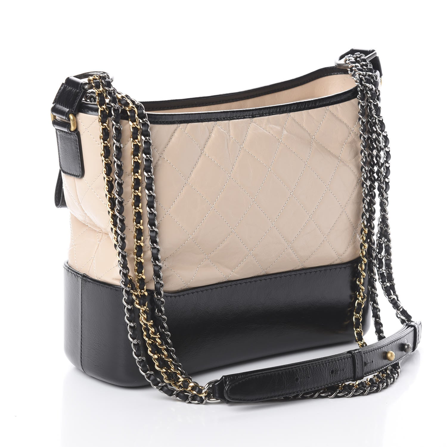 Chanel Aged Calfskin Quilted Medium Gabrielle Hobo Beige Black 2 of 8