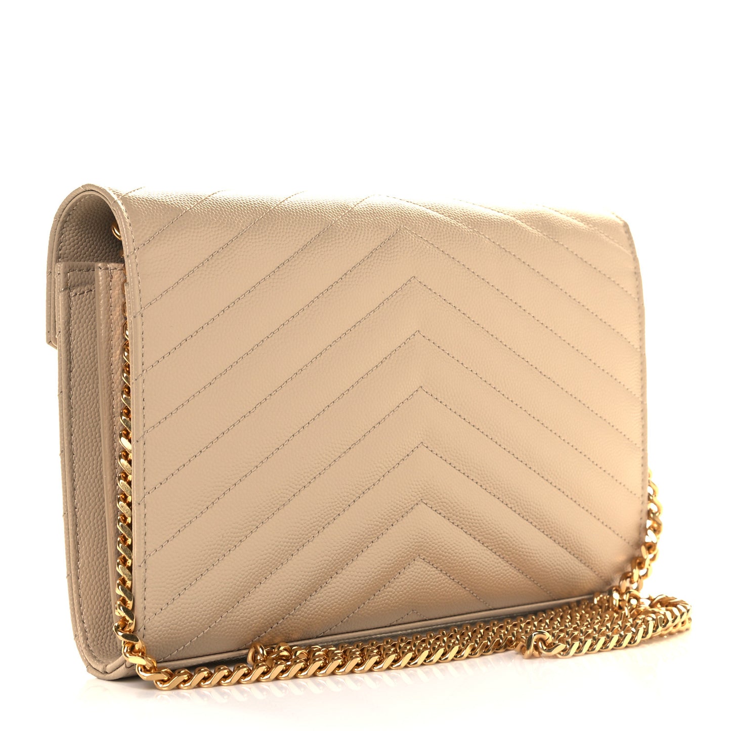 Grain De Poudre Matelasse Chevron Monogram Chain Wallet Nude Powder