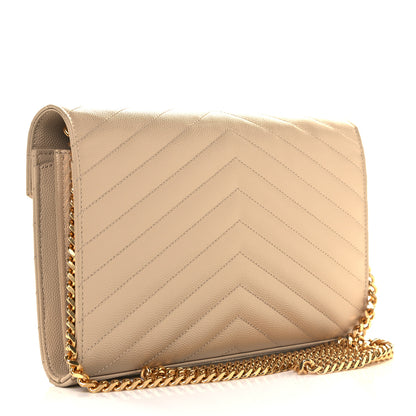 Saint Laurent Grain De Poudre Matelasse Chevron Monogram Chain Wallet Nude Powder 3 of 9