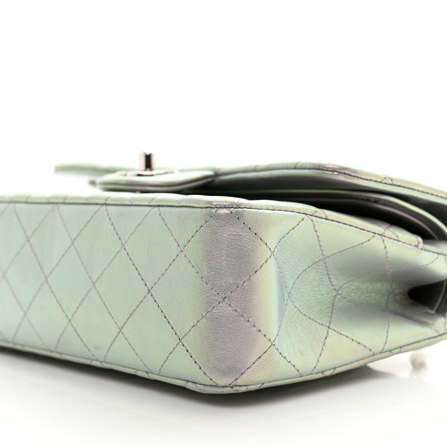 Iridescent Calfskin Quilted Small Double Flap Light Purple