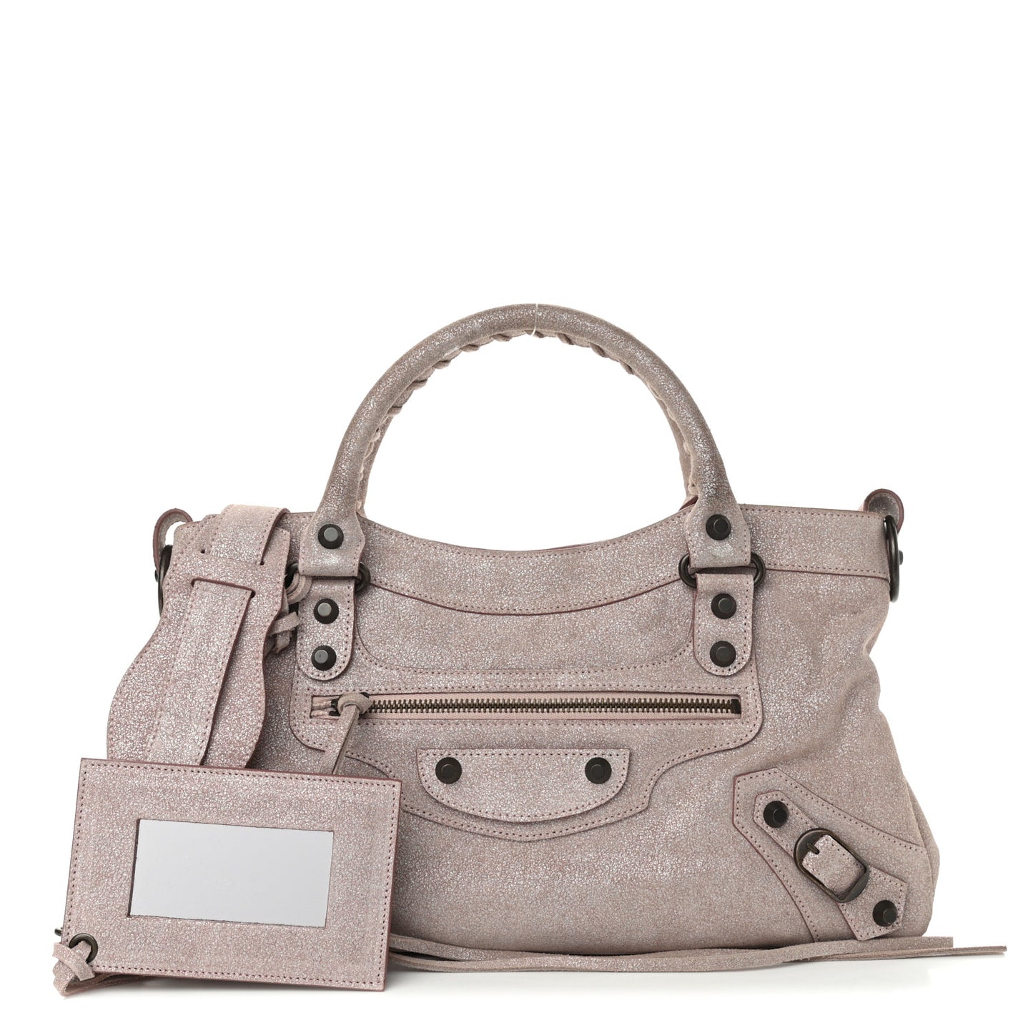 Metallic Craquele Calfskin Suede Classic Hardware First Old Rose