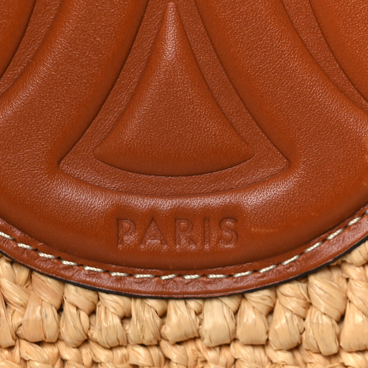 Raffia Calfskin Triomphe Drawstring Bucket Natural Tan