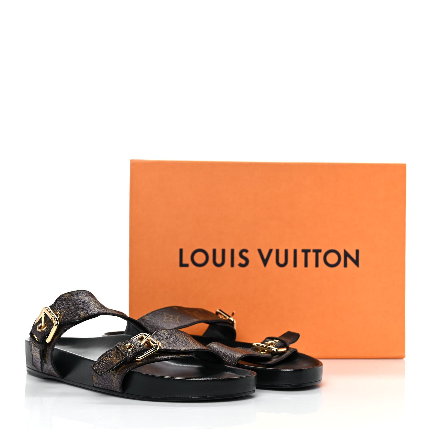 Louis Vuitton Patent Monogram Bom Dia Flat Mule Sandals 41 Black