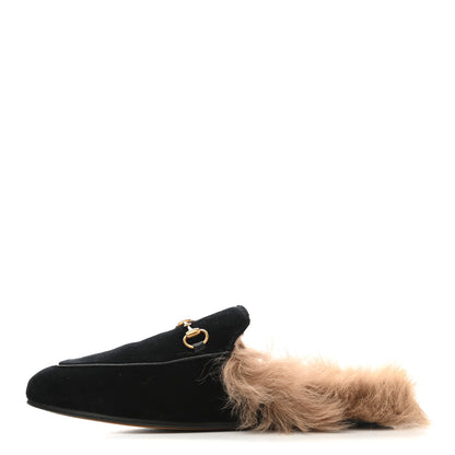 Gucci Velvet Fur Womens Princetown Slippers 40 Black 2 of 8