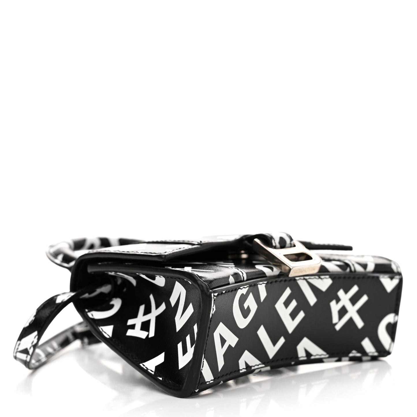 Smooth Calfskin Allover Logo Print Hourglass Top Handle Bag Mini Black White