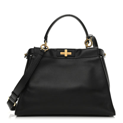 Fendi Vitello Seta Shiny Nappa Medium Peekaboo Iconic Satchel Black 1 of 12