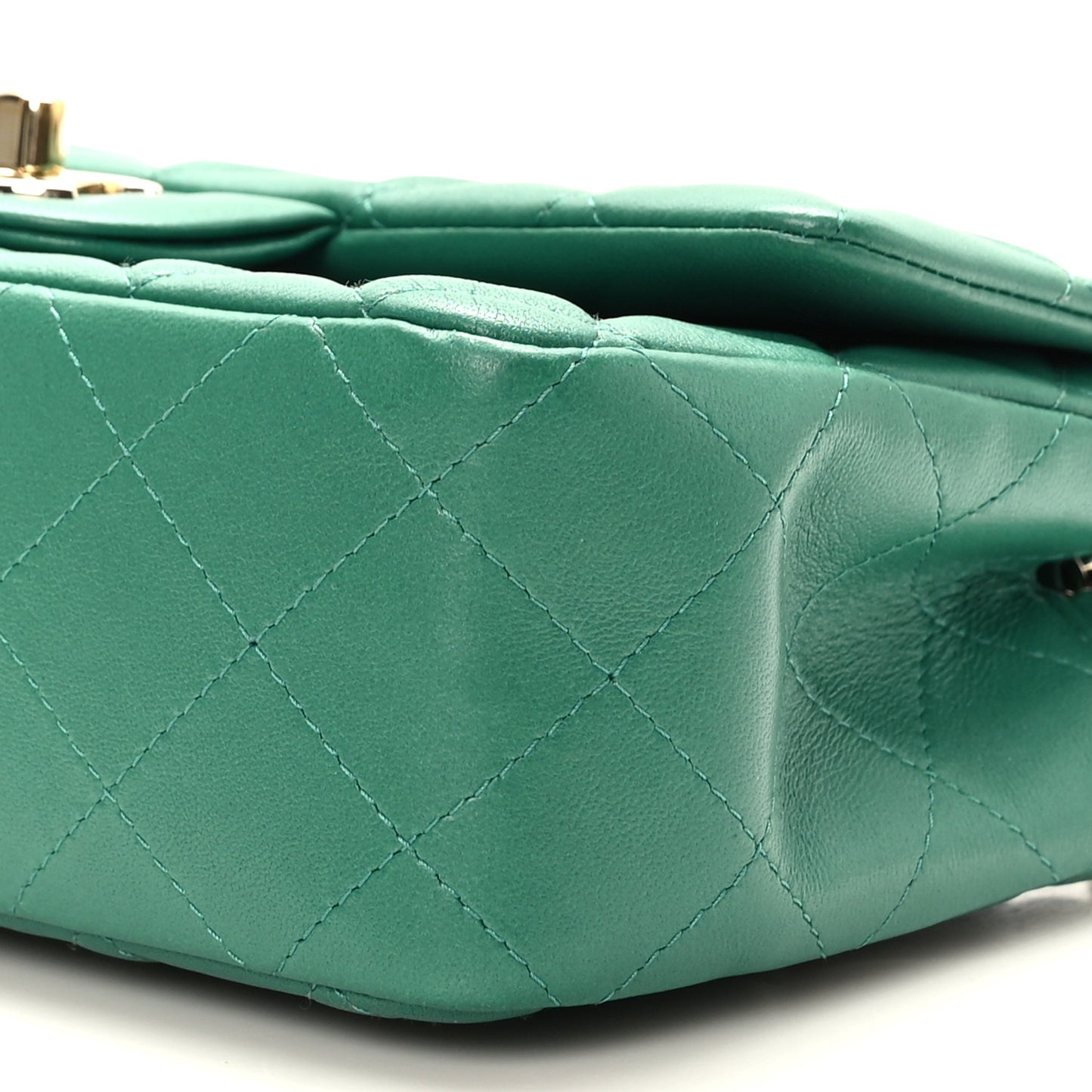 Lambskin Quilted Mini Rectangular Flap Dark Green