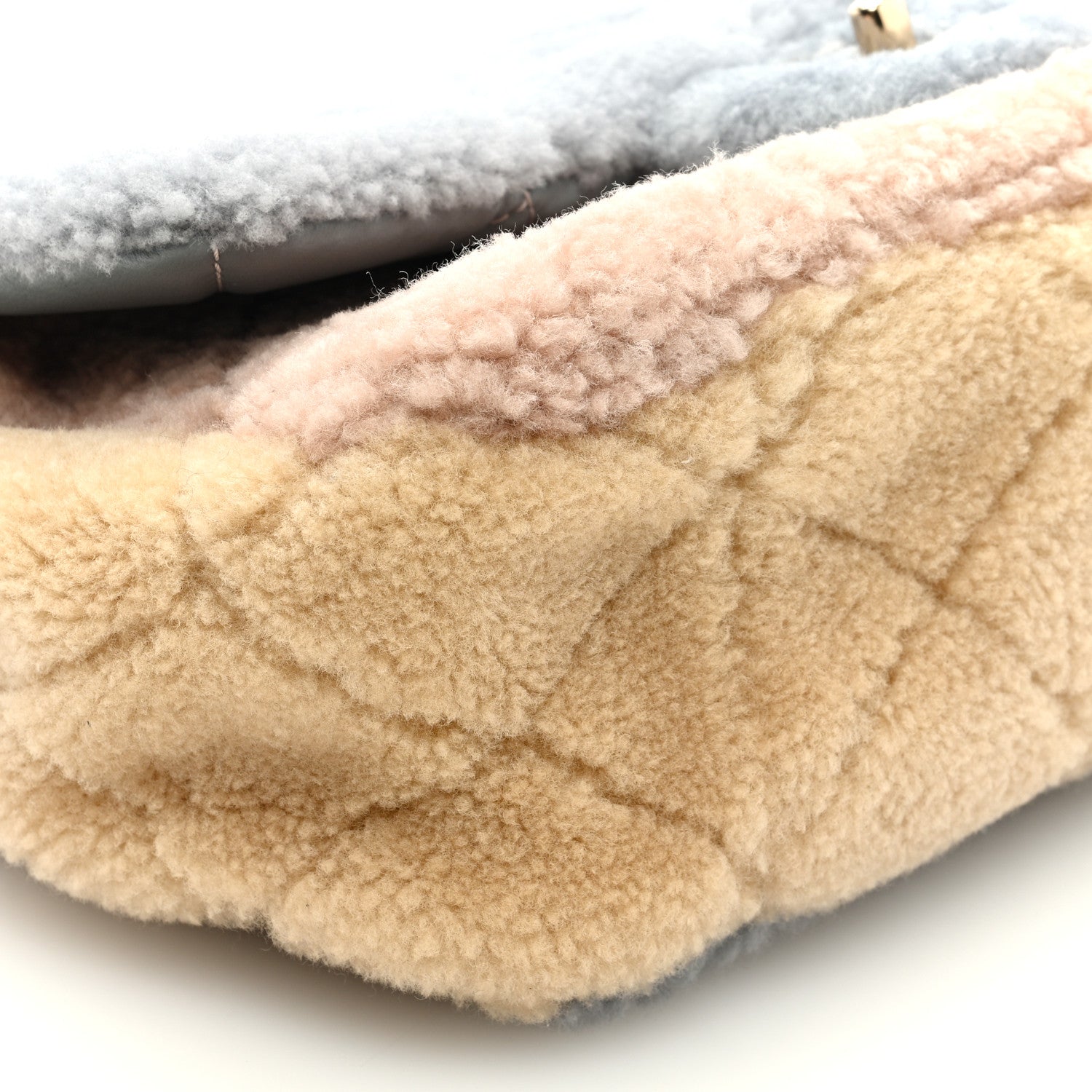 Chanel Shearling Sheepskin Single Flap Gray Pink Beige 8 of 9