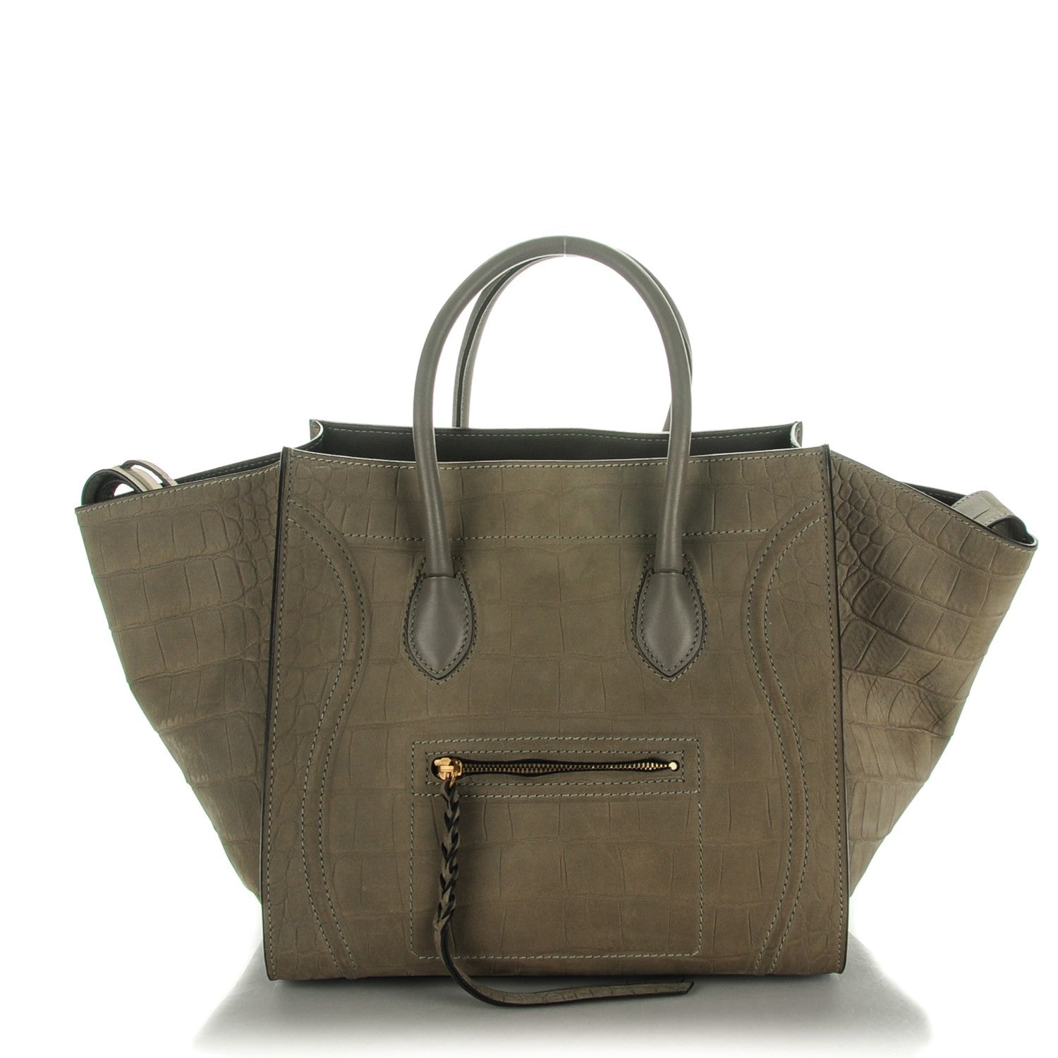 Celine Crocodile Embossed Nubuck Medium Phantom Luggage Grey 1 of 9