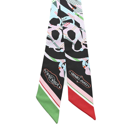 Hermes Silk Cavalcadour Morning Twilly Black Rouge Vert 2 of 3
