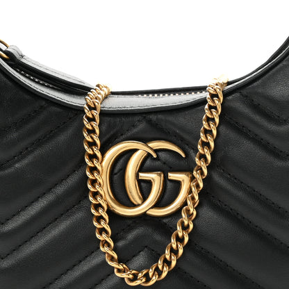 Gucci Calfskin Matelasse Chevron Mini GG Marmont Half Moon Hobo Black 8 of 12