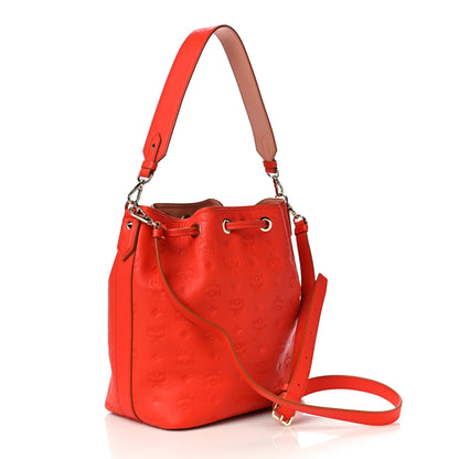 MCM Calfskin Ottomar Monogram Essential Bucket Hot Coral 3 of 9