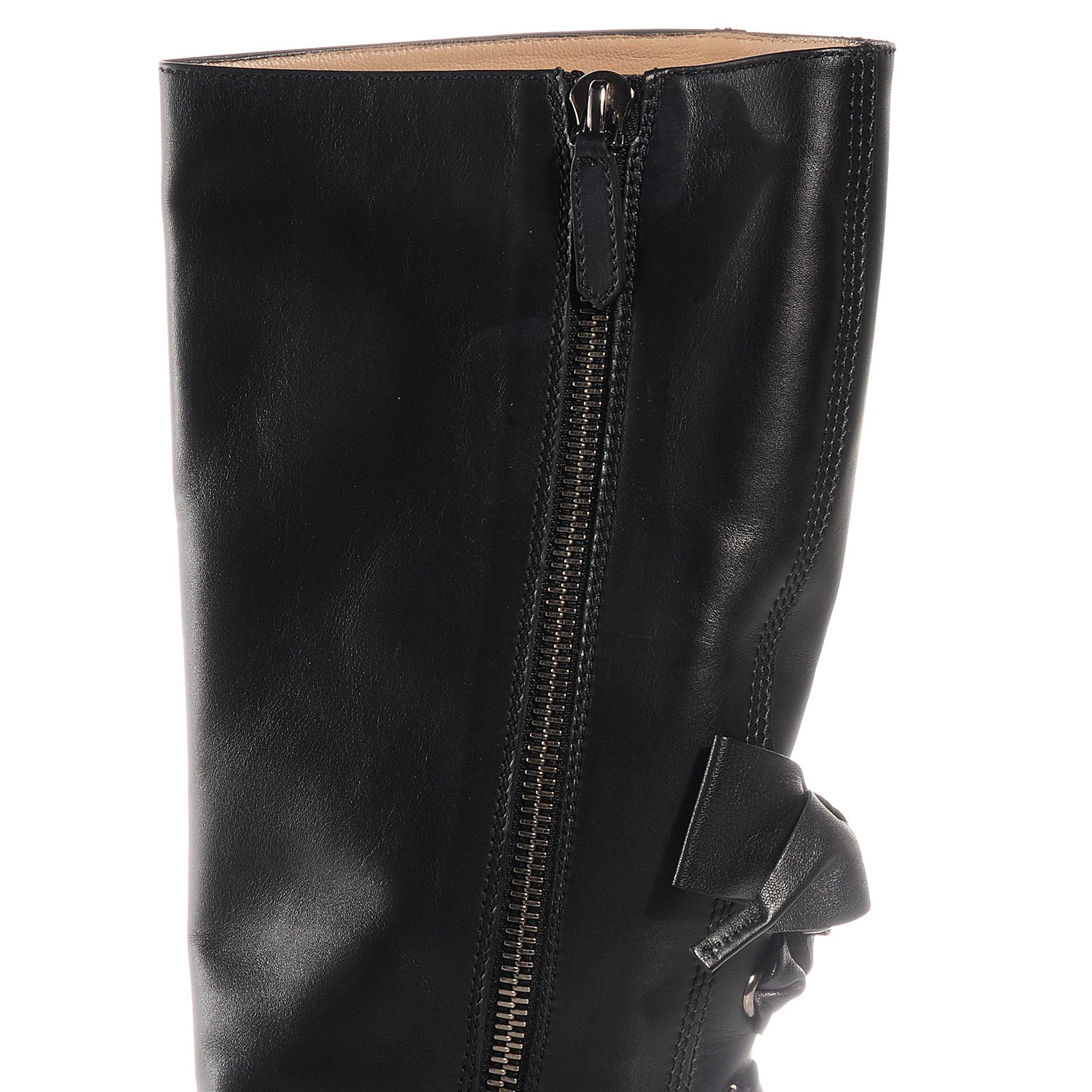 Valentino Garavani Soft Nappa Leather Ascot Ribbon Lace-Up Riding Boots 40 Black 5 of 9