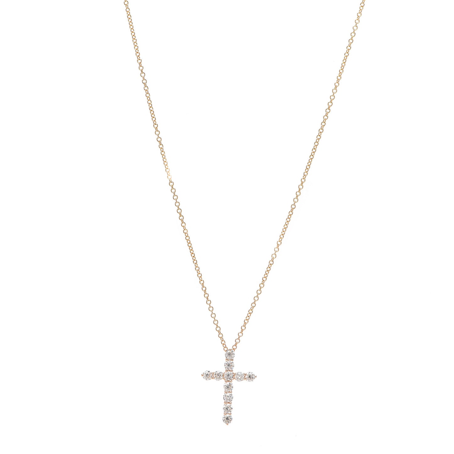 18K Rose Gold Diamond Small Cross Pendant Necklace